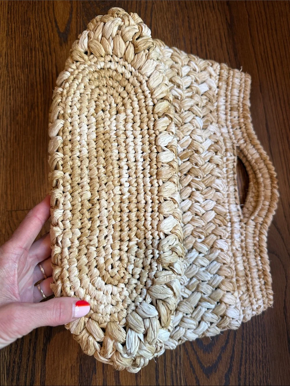 Woven Straw Tote Handbag in Natural Beige